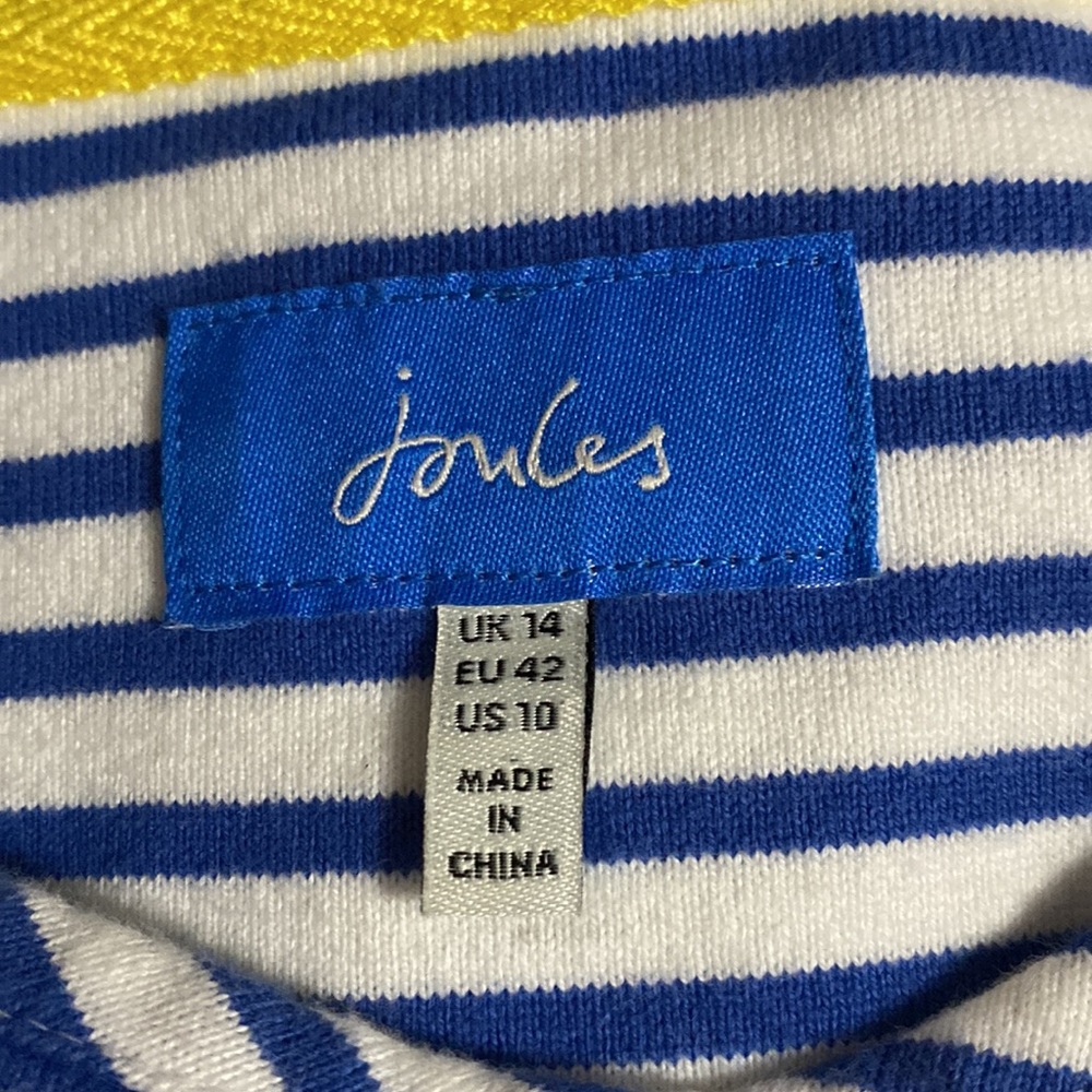 Joules Women's Size 10 Striped Short Sleeve Riviera Blue White Casual Dress - Picture 3 of 8